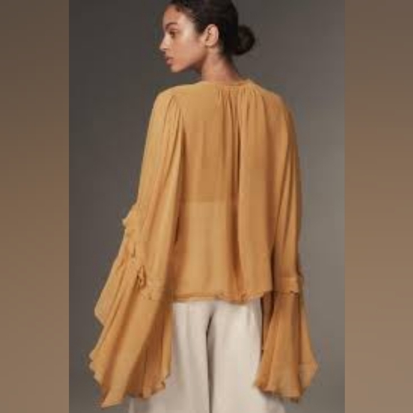 Anthropologie Flare-Sleeve V-Neck Blouse dark yellow - Picture 3 of 7